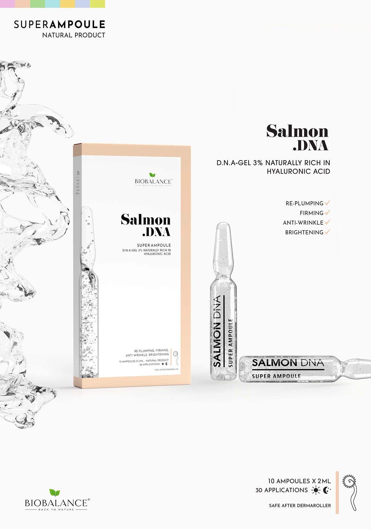 Salmon DNA Fiole concentrate antiaging, cu acid hialuronic din caviar de somon, Bio Balance, 10 x 2 ml - imagine 2